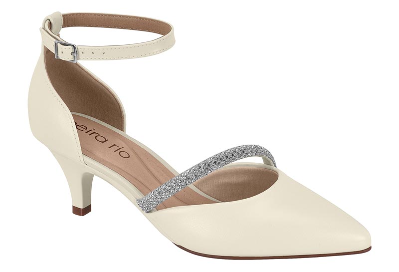 Zapatilla Punta Fina Strass Tobillo Napa Blanco Off Beira Rio