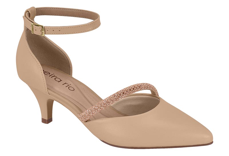 Zapatilla Kitten Heel Strass Beige con Correa Beira Rio