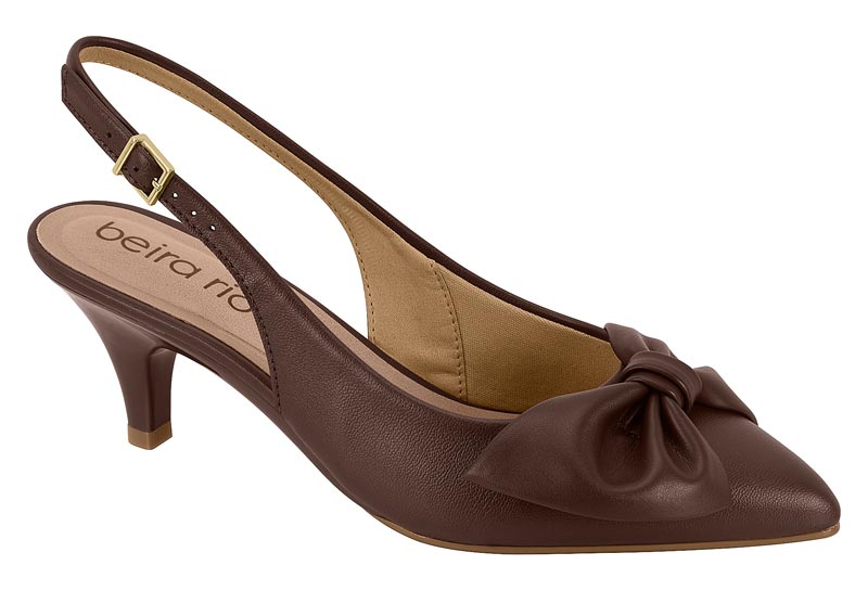 Zapatilla Destalonada Kitten Napa Moño Chocolate Beira Rio
