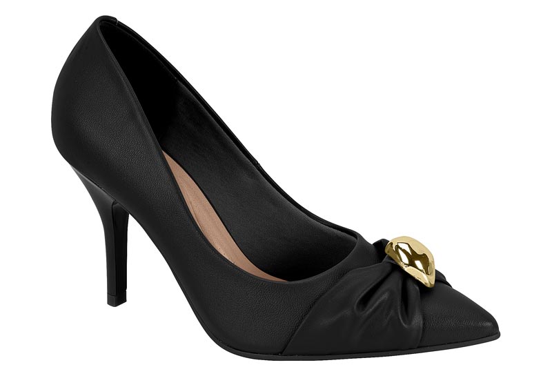 Zapatilla Negra Napa Fruncida con Herraje Dorado Beira Rio