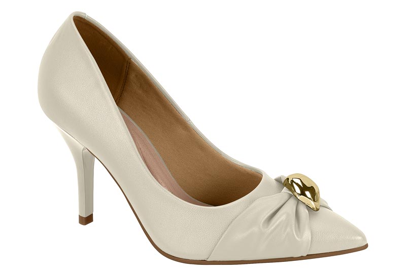 Zapatilla Punta Fina Aguja Detalle Fruncido Oro Blanco Off Beira Rio