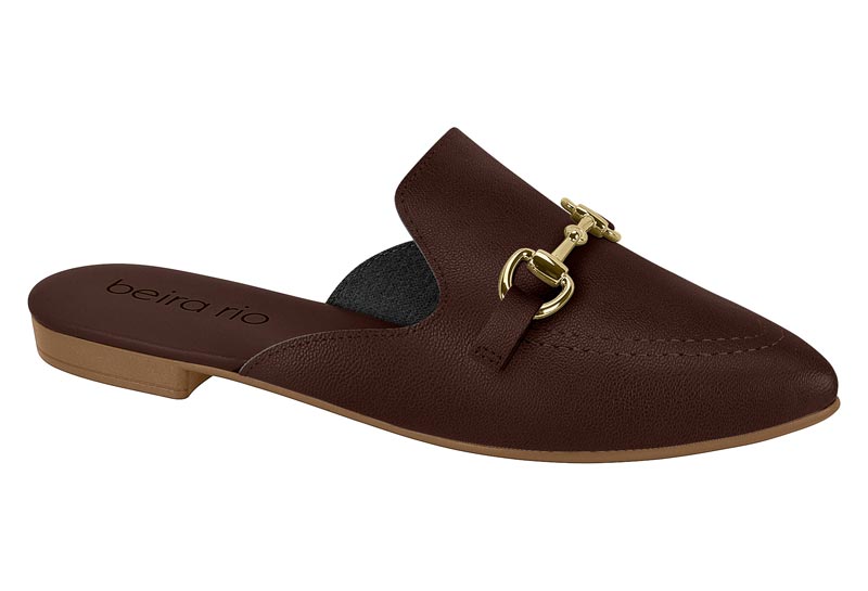 Mule Plano Herraje Dorado Chocolate Napa Turim Beira Rio