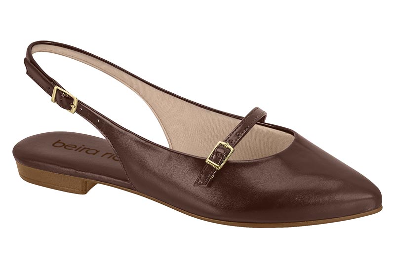 Zapatilla Destalonada Tira Mary Jane Napa Chocolate Beira Rio