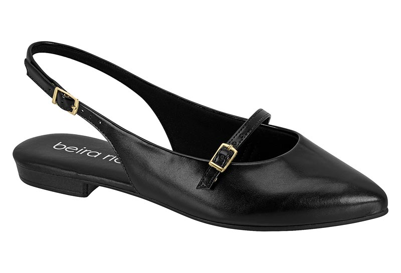 Zapatilla Destalonada Mary Jane Napa Negra Beira Rio