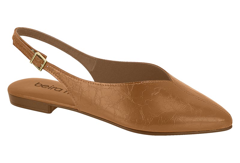 Zapatilla Destalonada Slingback Napa Texturizada Camel Beira Rio