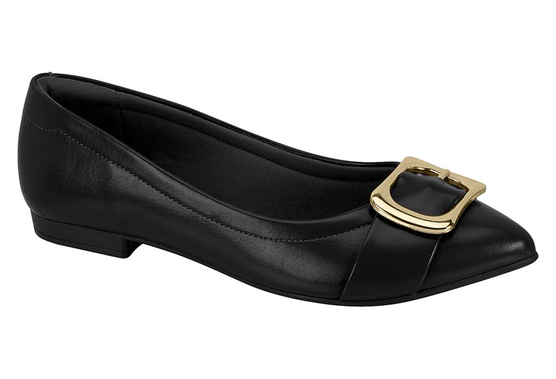 Mocasín Plano Negro Napa con Hebilla Dorada Beira Rio