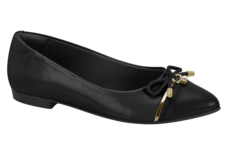 Balerina Negra Napa con Moño y Herraje Dorado Beira Rio