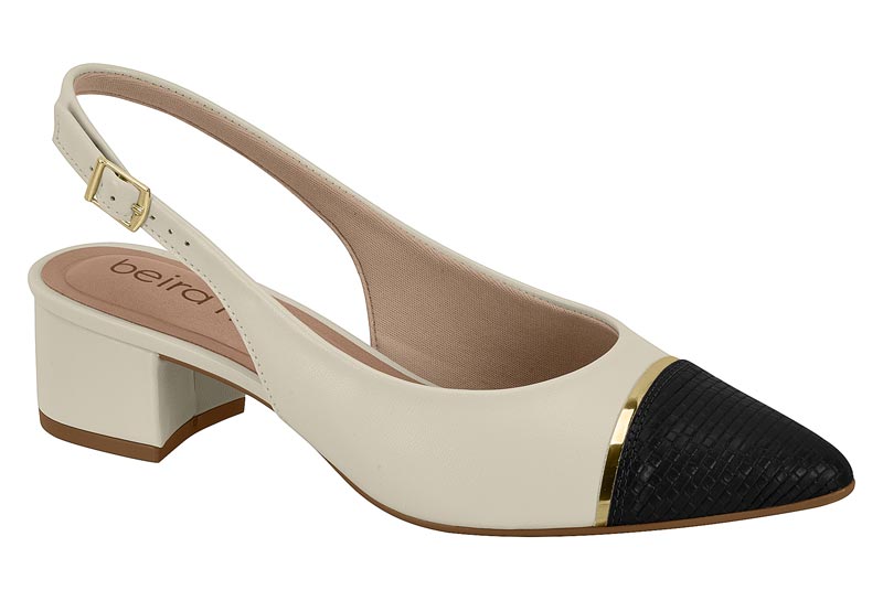 Zapatilla Destalonada Bicolor Napa Off-White/Negro Beira Rio