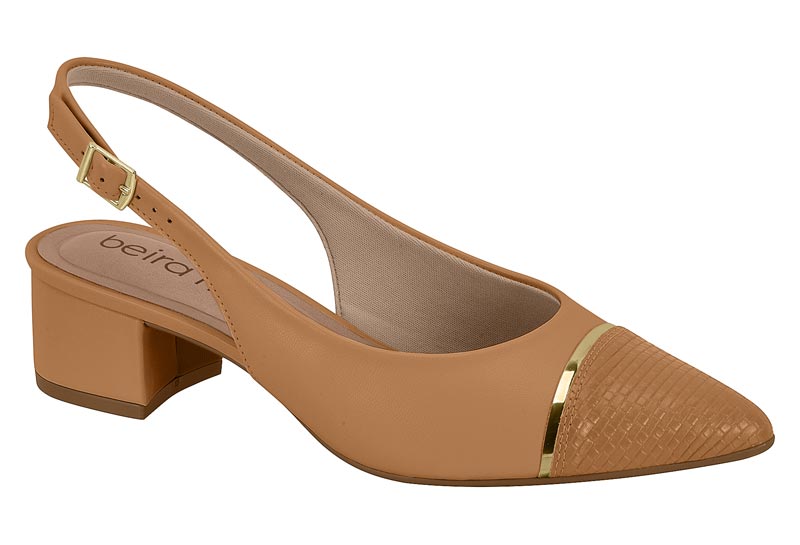 Zapatilla Destalonada Slingback Tacón Bloque Camel Beira Rio