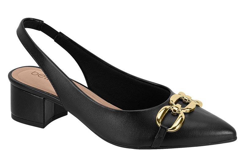 Zapatilla Slingback Napa Negra Herraje Dorado Punta Fina Beira Rio
