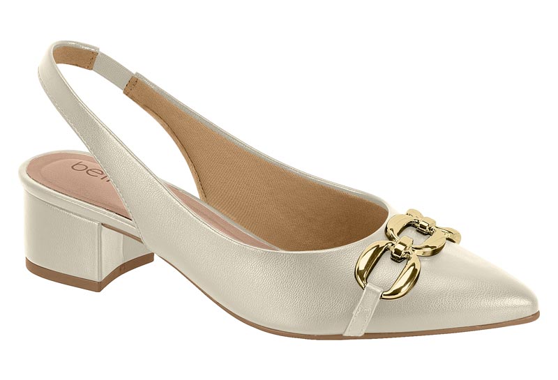 Zapatilla Slingback con Herraje Dorado Napa Blanco Off Beira Rio