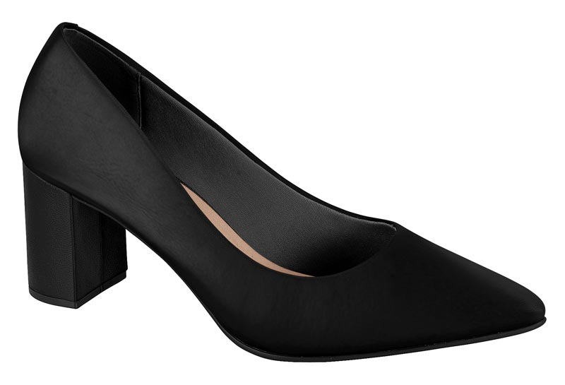 Zapatilla Punta Fina Tacón Bloque Napa Negro Beira Rio