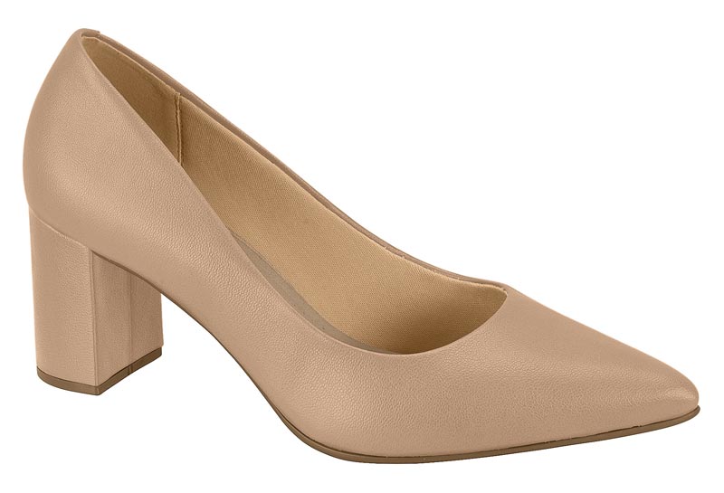 Zapatilla Punta Fina Tacón Bloque Napa Turim Beige Beira Rio