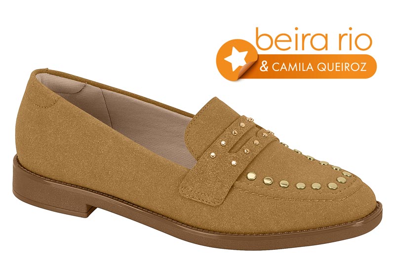 Mocasín Estoperoles Camurça Caramelo Beira Rio