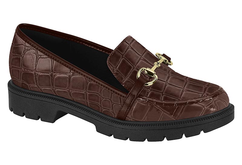 Mocasín Napa Croco Herraje Dorado Track Chocolate Beira Rio