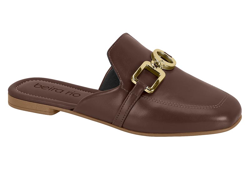 Mule Plano con Herraje Dorado Napa Chocolate Beira Rio