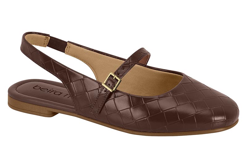 Zapato Plano Destalonado Mary Jane Tresse Chocolate Beira Rio