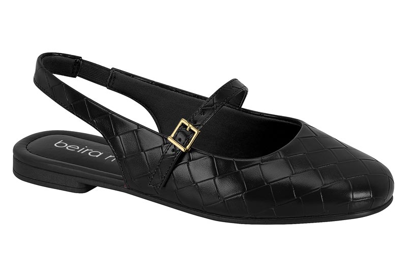 Zapatilla Destalonada Napa Tressé Mary Jane Negra Beira Rio