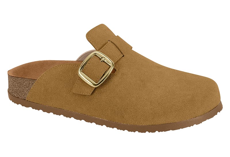 Mule Plano Estilo Clog Beira Rio Camurça Caramelo