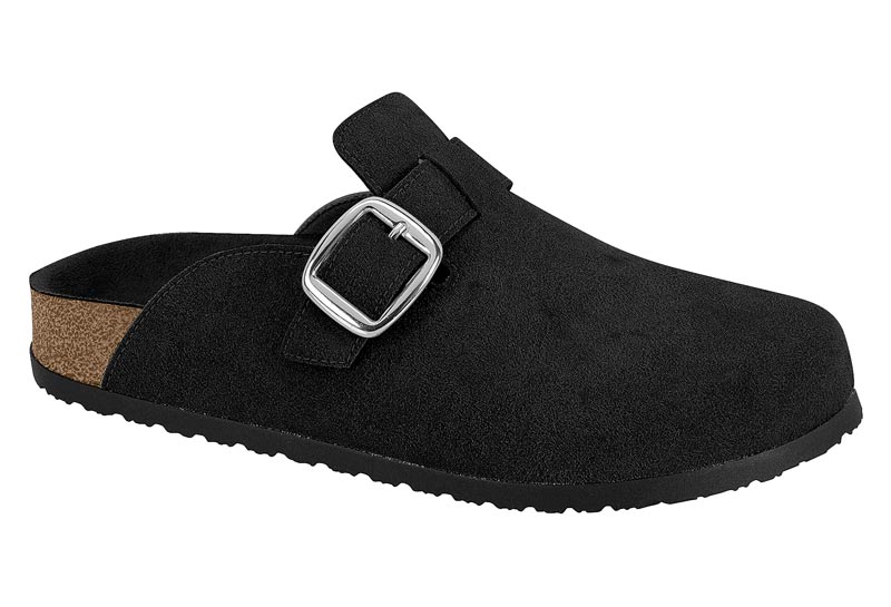 Mule Plano Beira Rio Negro Camurça con Hebilla Detalle