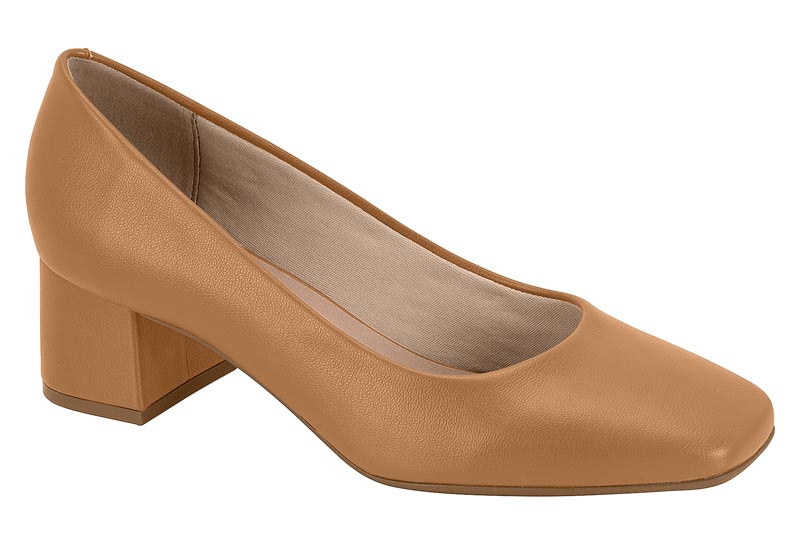 Zapatilla Napa Punta Cuadrada Tacón Bloque Camel Beira Rio