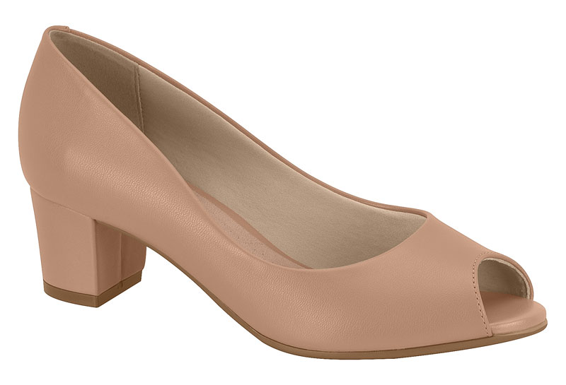 Sandalia Peep Toe Tacón Bloque Napa Nude Beira Rio