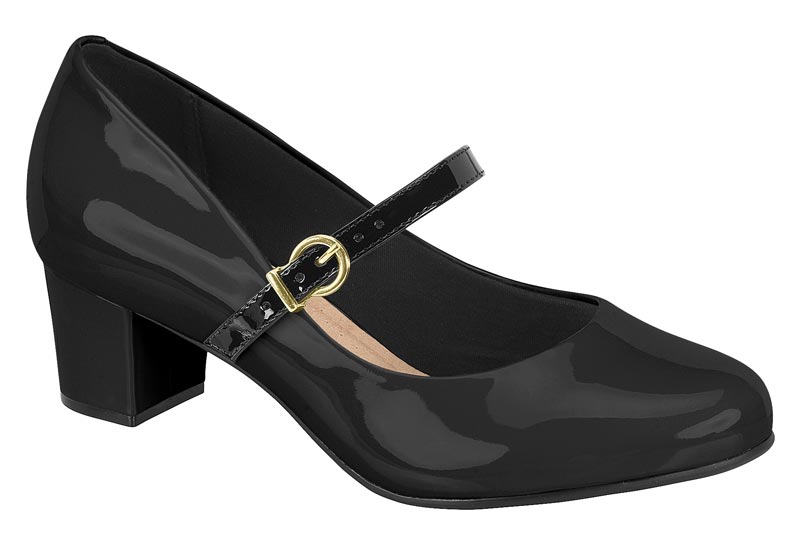 Zapatilla Mary Jane con Tacón Bloque Charol Negro Beira Rio