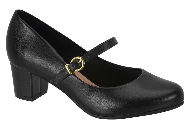 Zapatilla Mary Jane Tacón Bloque Napa Negra Beira Rio