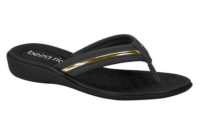 Sandalia Cuña Tira Stretch con Detalle Metalizado Negro Beira Rio