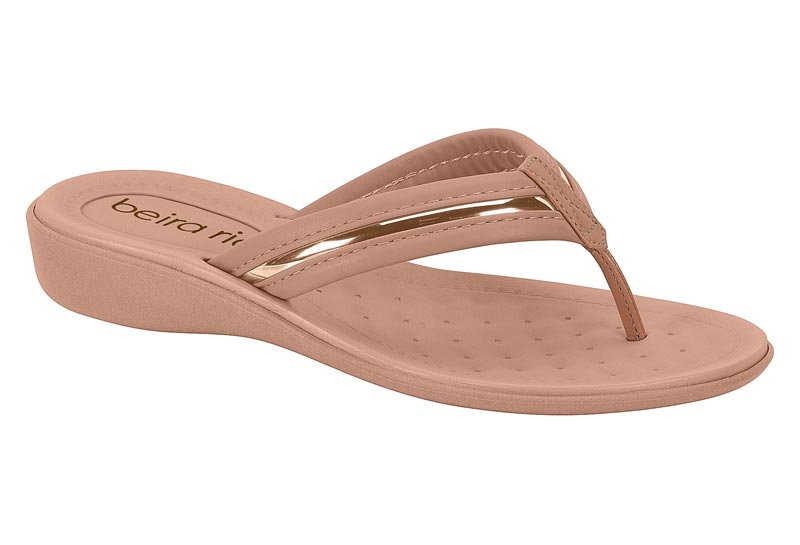 Sandalia Thong Cuña Glamour Metalizada Camel Beira Rio