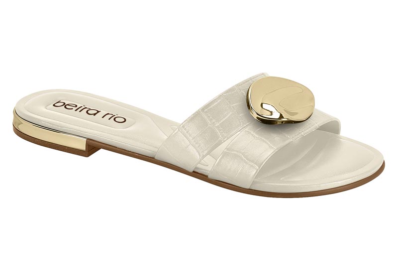 Sandalia Croco Plano Decorativo Blanco Off Beira Rio