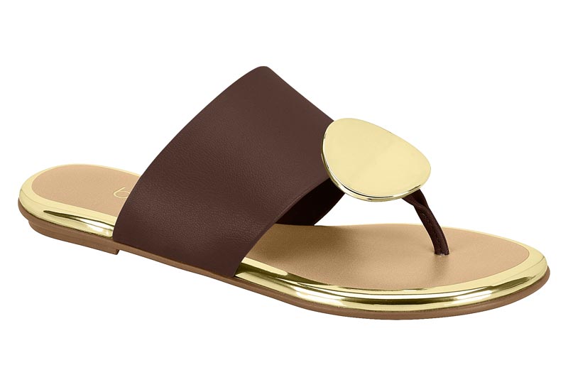 Sandalia Plana Chocolate Napa Turim Detalle Dorado Beira Rio