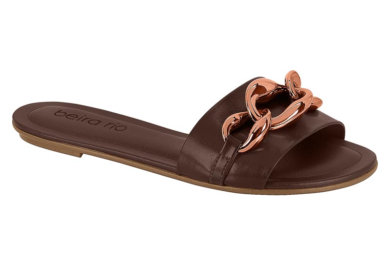 Sandalia Plano Cadena Cobre Napa Madri Beira Rio Chocolate