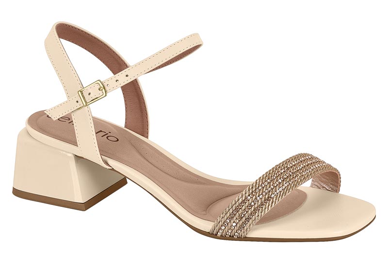 Sandalia Tacón Bloque con Tira Brillante Beige Beira Rio