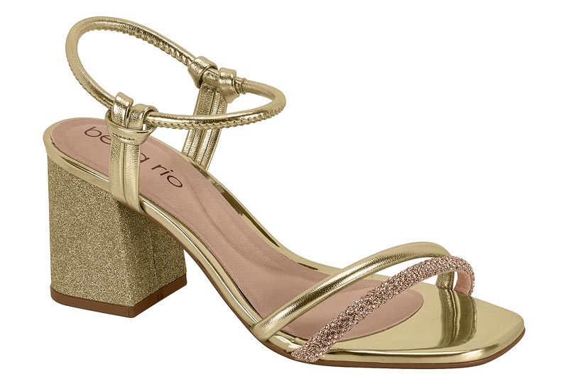 Sandalia Tacón Bloque Glitter Oro Rosado Dorado Beira Rio