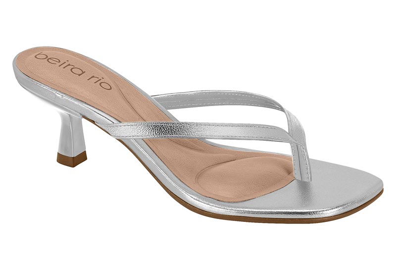 Sandalia Thong Brillo Plata Tacón Bloque Beira Rio