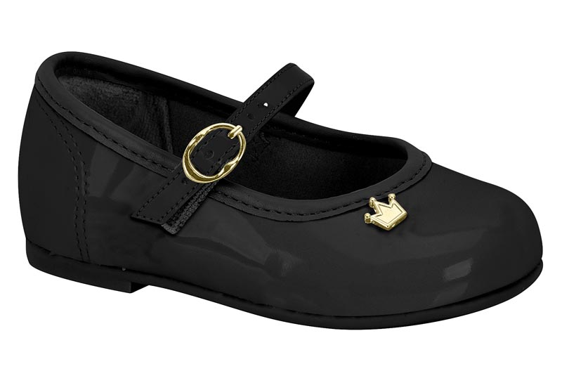 Balerina Mary Jane Charol Negro Corona Dorada Molekinha