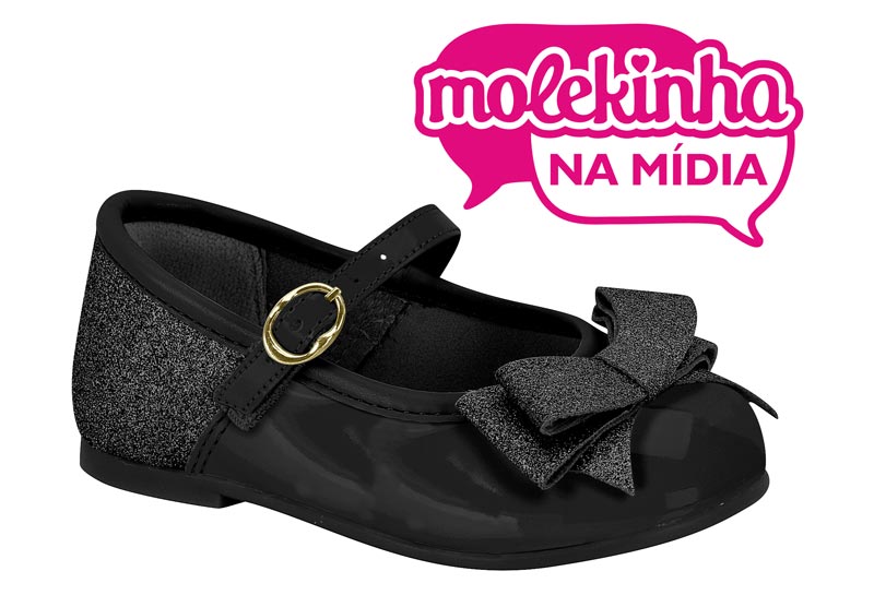 Balerina Mary Jane Charol Glitter Negra Molekinha