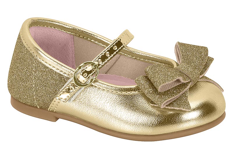 Balerina Flat Mary Jane Dorada Glitter Moño Molekinha