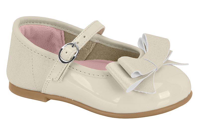 Balerina Mary Jane Moño Charol y Glitter Blanco Off Molekinha