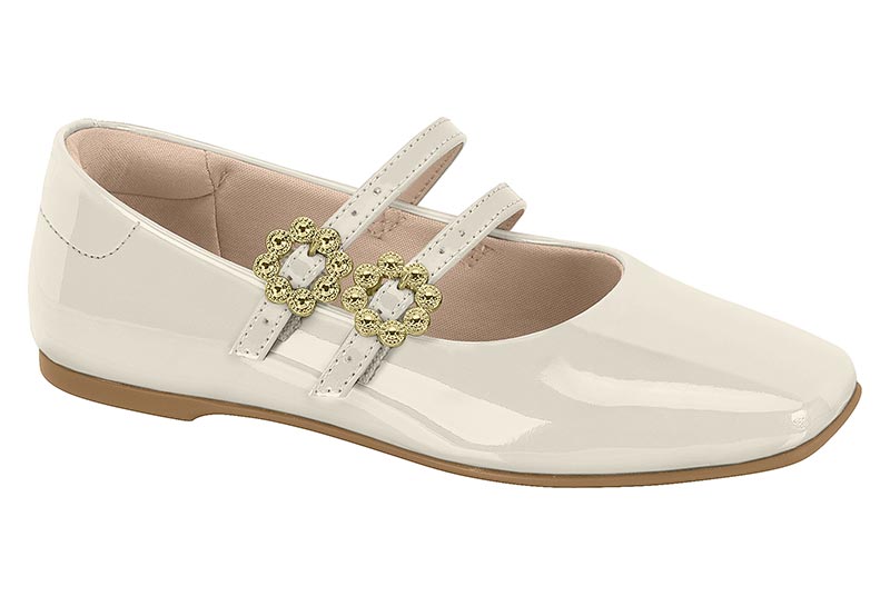 Balerina Charol Mary Jane Hebillas Doradas Off White Molekinha