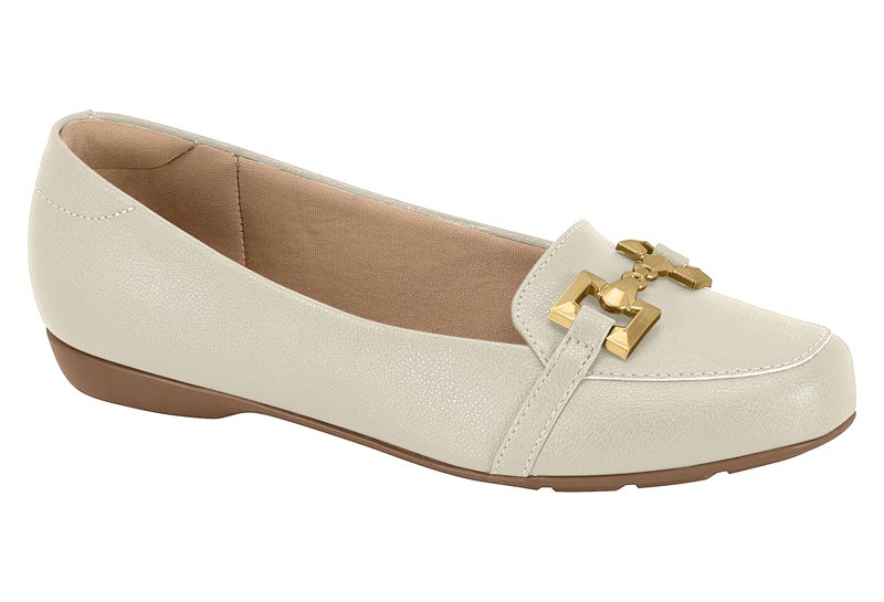 Mocasín Plano Napa Floather Herraje Dorado Blanco Off Modare