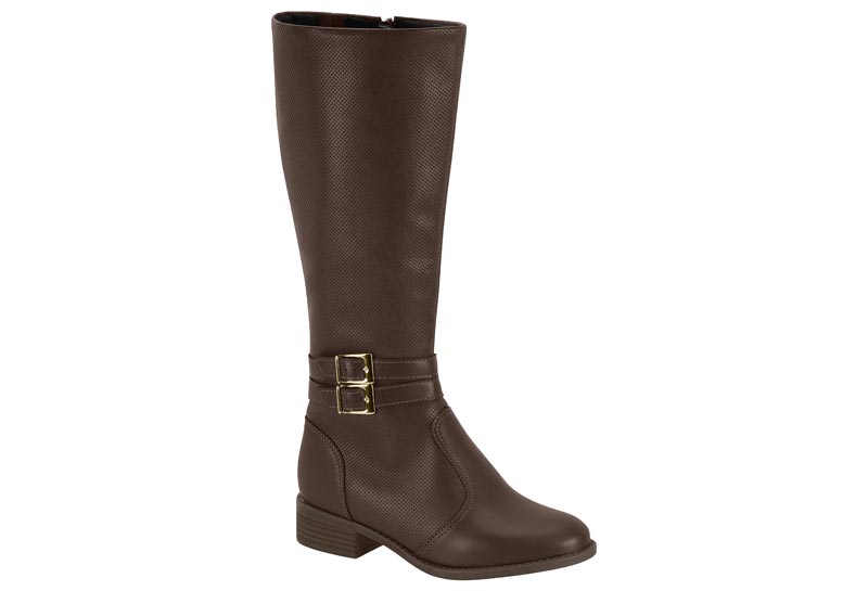 Bota Alta Modare Café con Detalle Microperforado y Hebillas