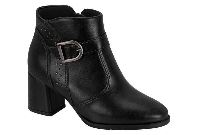 Botín Bloque Negro Napa Hebilla Studs Modare
