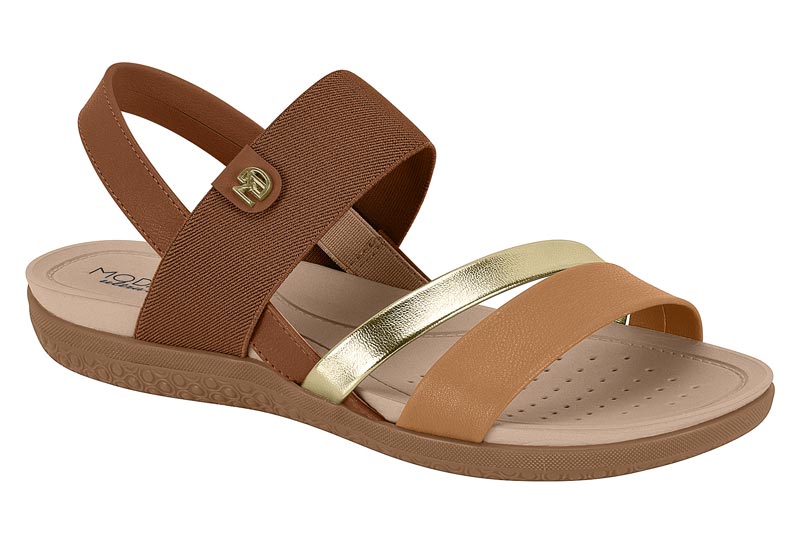 Sandalia Plana Tiras Elásticas Comfort Camel Dorado Modare