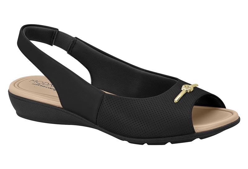 Sandalia Cuña Slingback Microperforada Llave Modare Negro