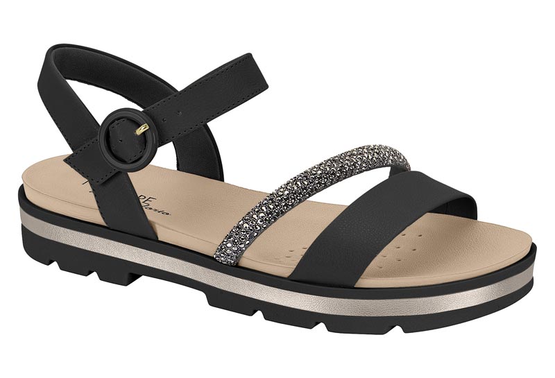 Sandalia Plataforma Tiras Glitter Negro Modare