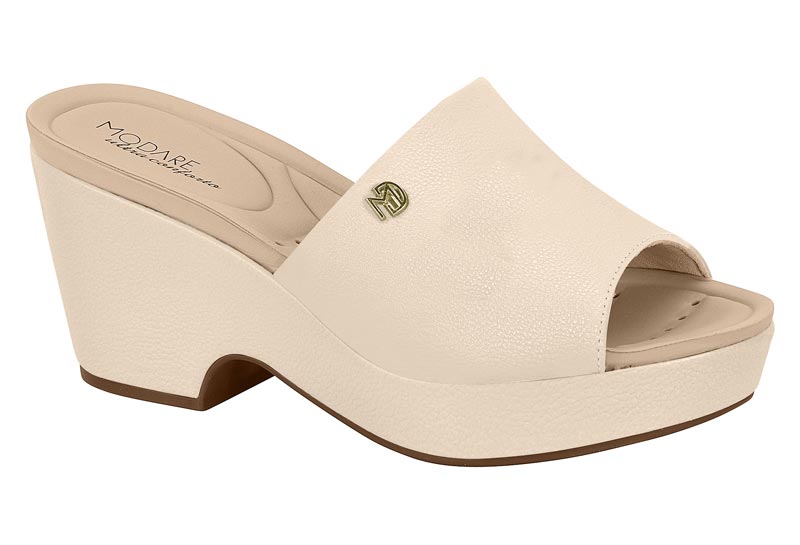 Sandalia Cuña Plataforma Ultra Conforto Napa Creme Modare