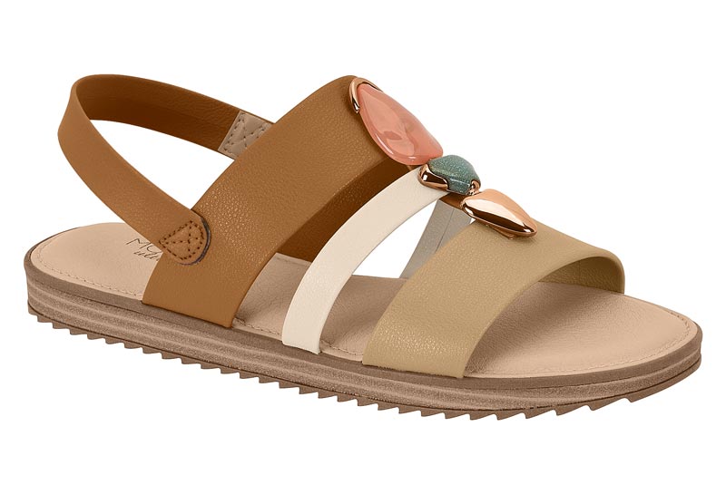 Sandalia Modare Multi-Tiras Adornos Piedras Nude Camel