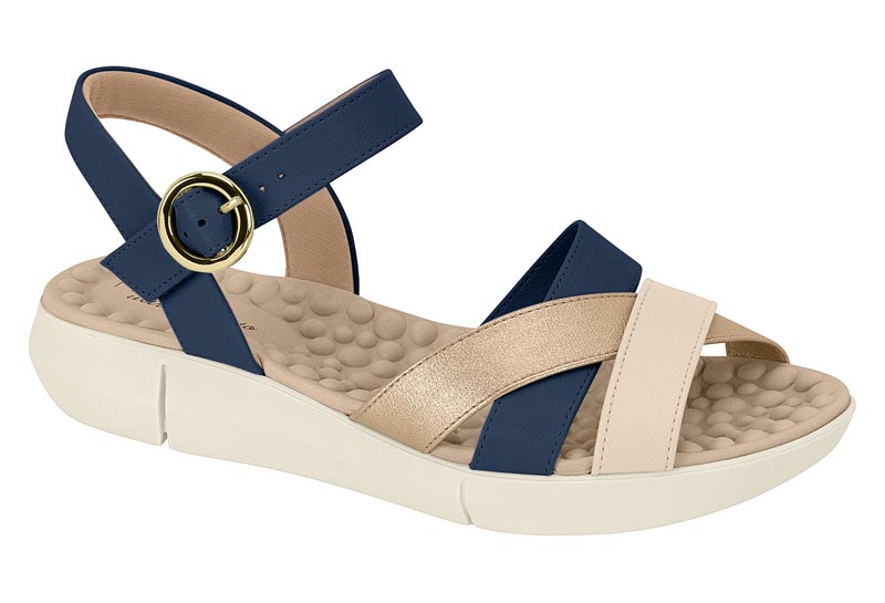 Sandalia Plataforma Tiras Navy Dorado Crema Modare